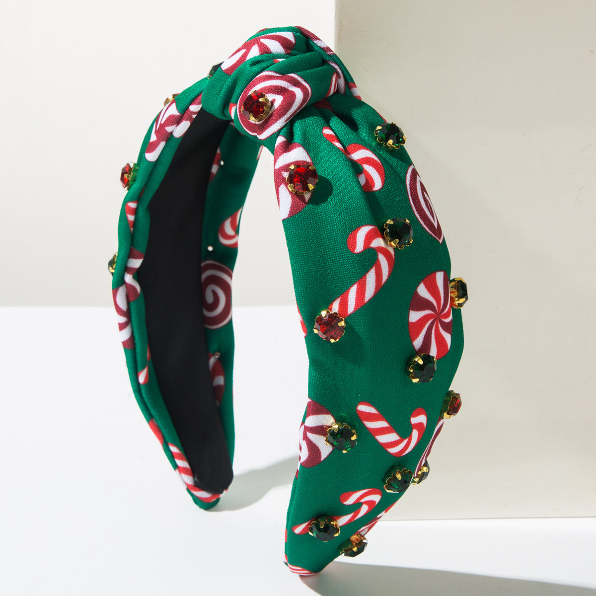 Wholesale Christmas headband with windmill cane print and diamond-studded hair accessories